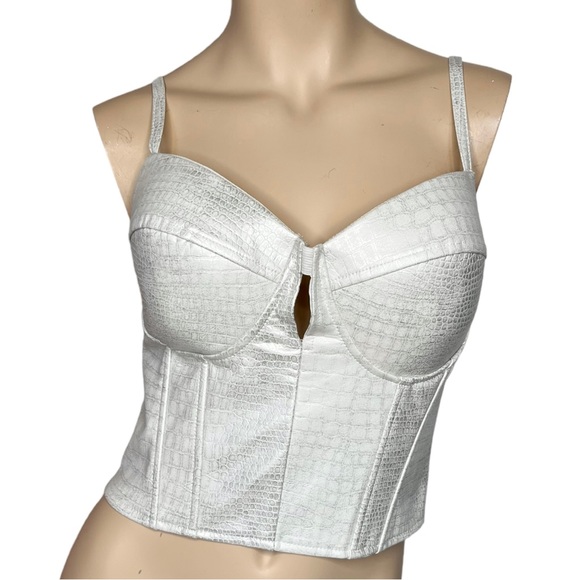 Bustier Crop Top Faux Crocodile Leather White Silver Size Medium - Picture 8 of 8